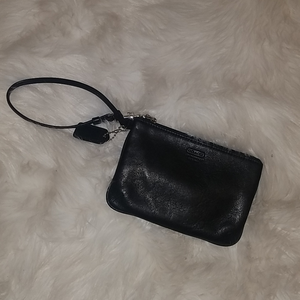 Coach mini wristlet black leather